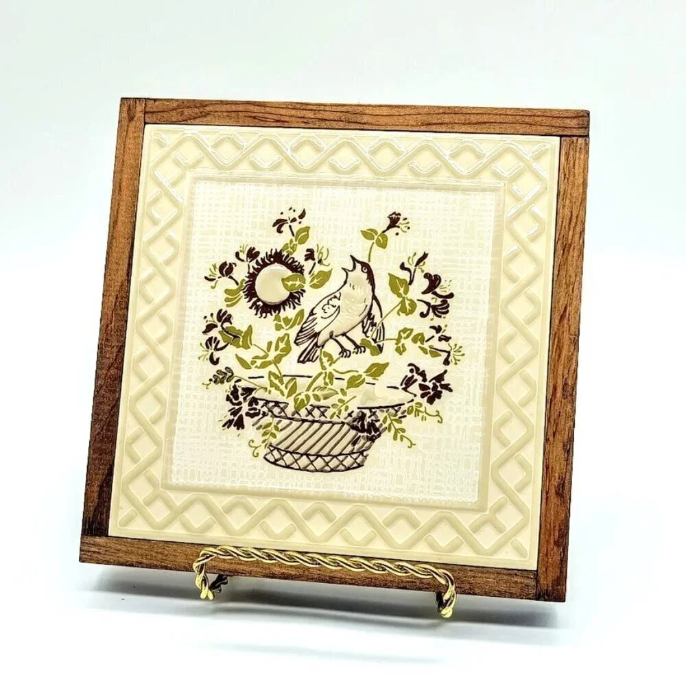 Vintage Siena Italy Ceramital Buonconvento Wood Frame Ceramic Tile Trivet